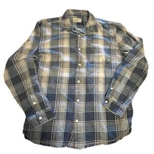 Current/Elliott long-sleeve blue plaid button-down shirt fringe bottom Size xxl